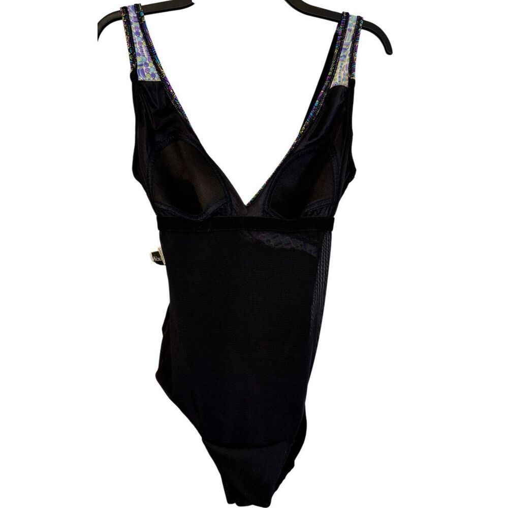 Longitude Black/Multi Wrap Look V-Neck Swimsuit Sz. 12 Flattering Wrap Look - Picture 5 of 7
